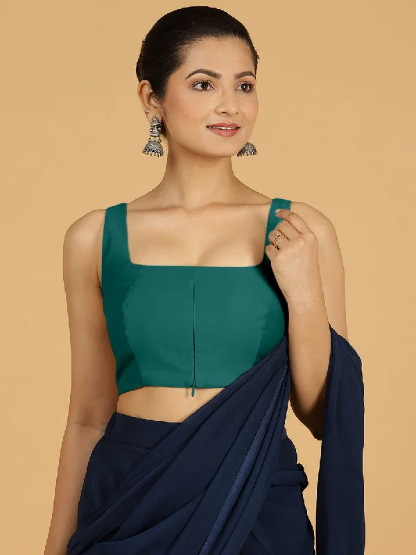 Kasturi x Rozaana | Sleeveless Saree Blouse in Peacock Green