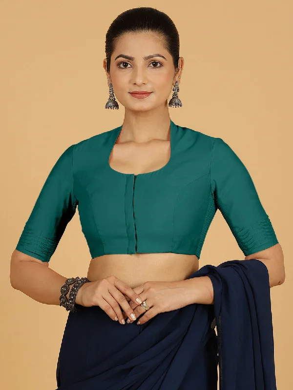 Salma x Rozaana | Elbow Sleeves Saree Blouse in Peacock Green