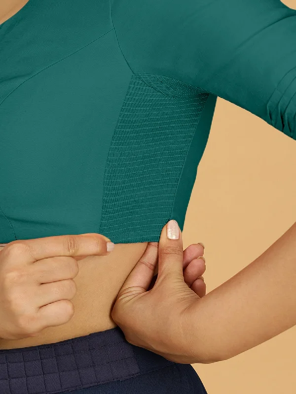 Salma x Rozaana | Elbow Sleeves Saree Blouse in Peacock Green