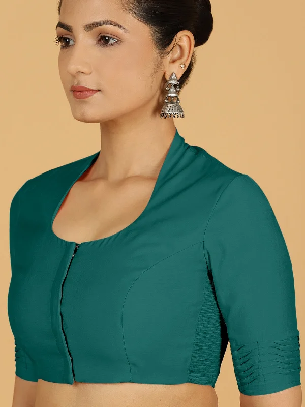 Salma x Rozaana | Elbow Sleeves Saree Blouse in Peacock Green