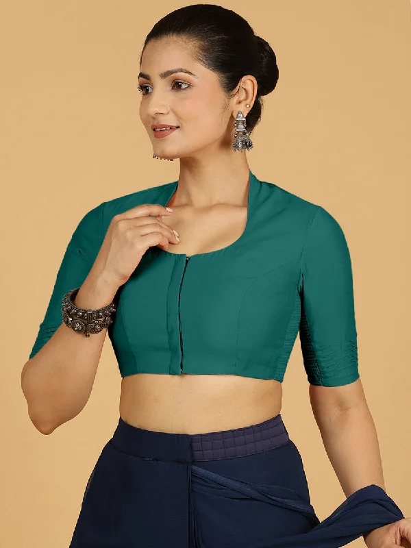 Salma x Rozaana | Elbow Sleeves Saree Blouse in Peacock Green