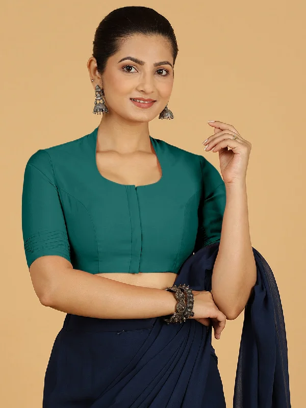 Salma x Rozaana | Elbow Sleeves Saree Blouse in Peacock Green