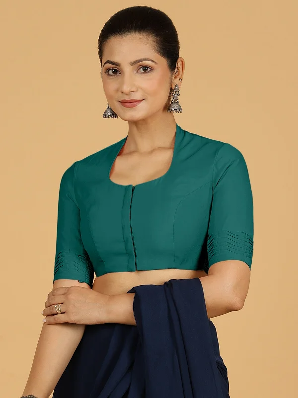 Salma x Rozaana | Elbow Sleeves Saree Blouse in Peacock Green