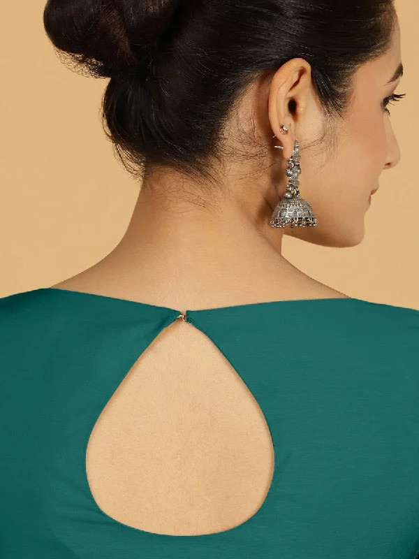 Sushma x Rozaana | Regular Sleeves Saree Blouse in Peacock Green