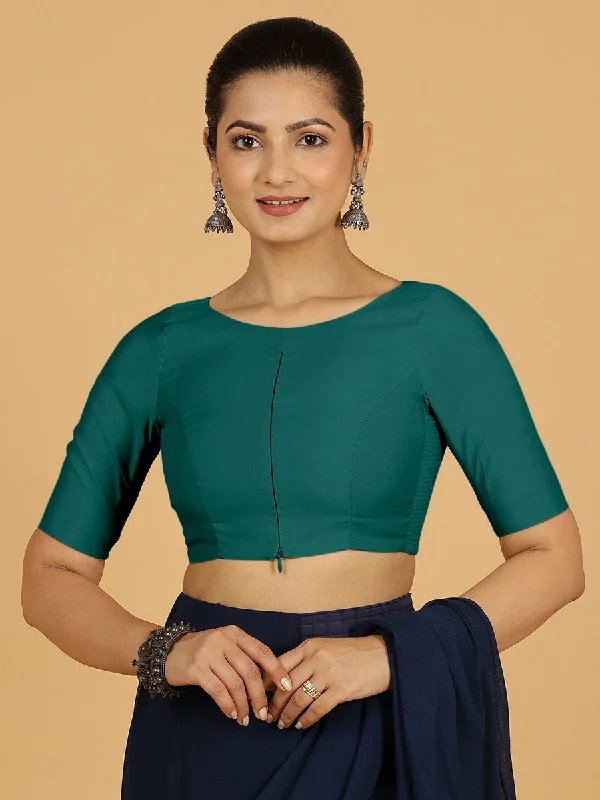 Sushma x Rozaana | Regular Sleeves Saree Blouse in Peacock Green