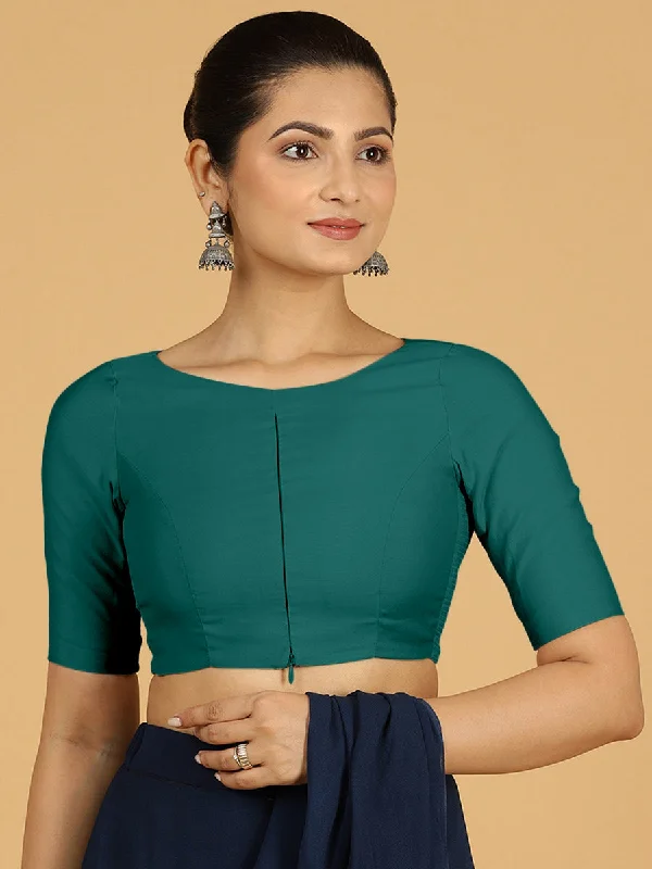 Sushma x Rozaana | Regular Sleeves Saree Blouse in Peacock Green