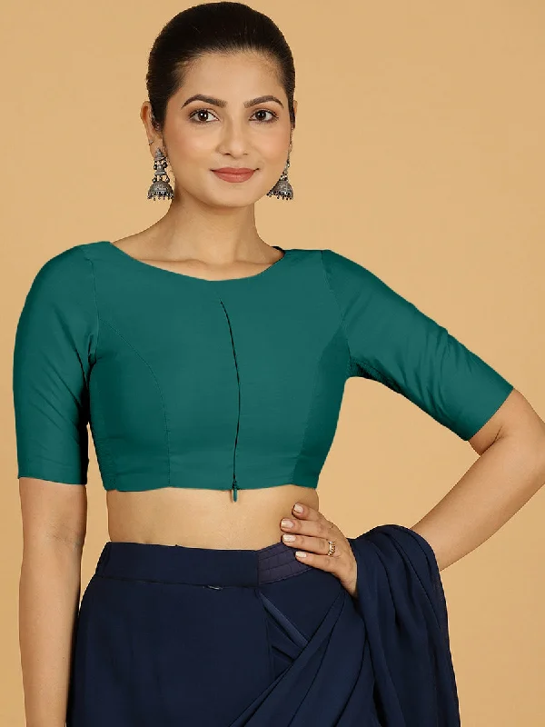 Sushma x Rozaana | Regular Sleeves Saree Blouse in Peacock Green