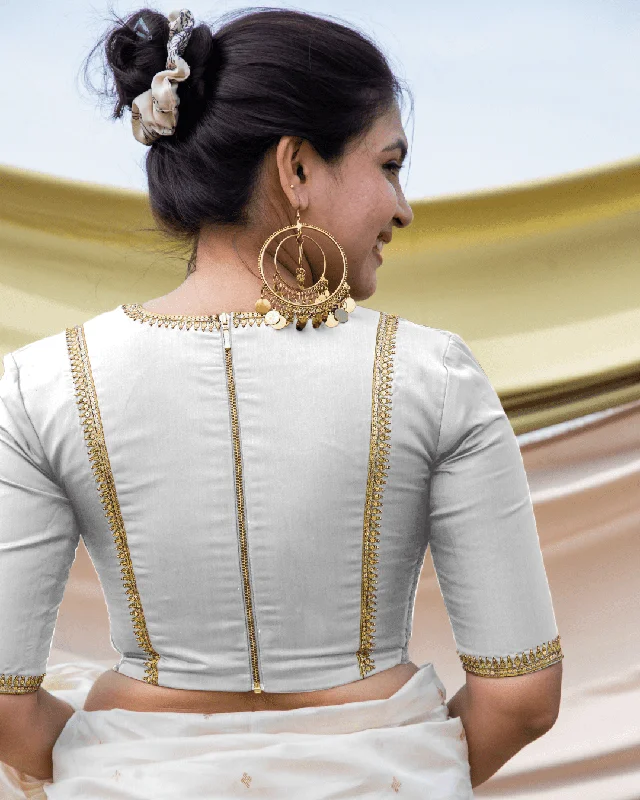 Zohra x Luxe | Pearl White Saree Blouse w/ FlexiFit™ Side Seam