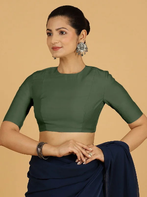 Amisha x Rozaana | Elbow Sleeves Saree Blouse in Pine Green