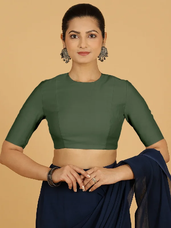 Amisha x Rozaana | Elbow Sleeves Saree Blouse in Pine Green