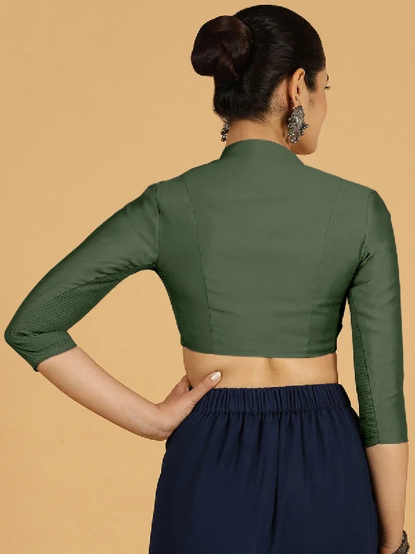 Maya x Rozaana | Three Quarter Sleeves Saree Blouse in Pine Green