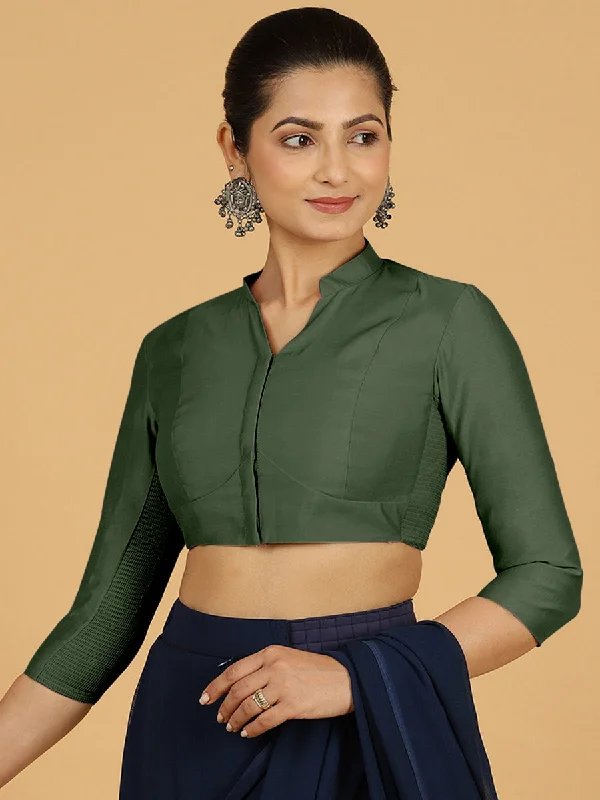 Maya x Rozaana | Three Quarter Sleeves Saree Blouse in Pine Green