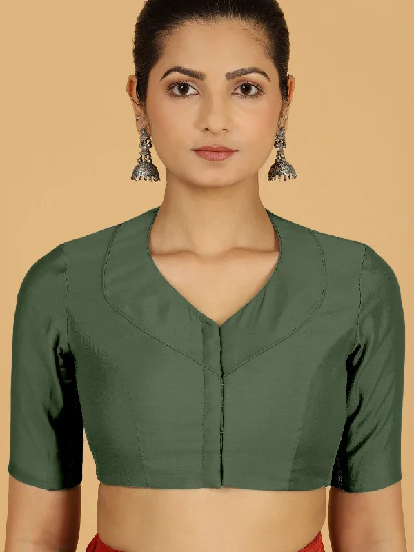 Pallavi x Rozaana | Elbow Sleeves Saree Blouse in Pine Green