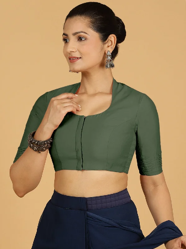 Salma x Rozaana | Elbow Sleeves Saree Blouse in Pine Green