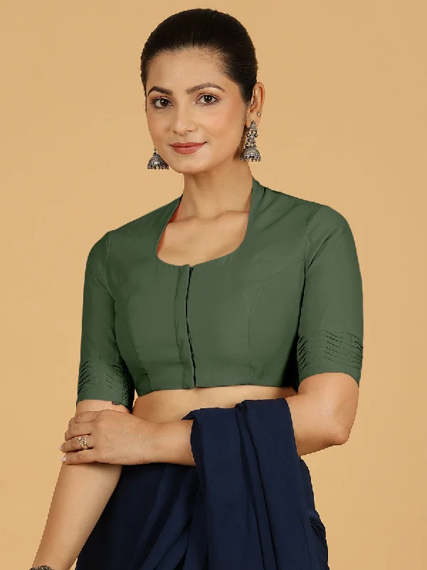 Salma x Rozaana | Elbow Sleeves Saree Blouse in Pine Green