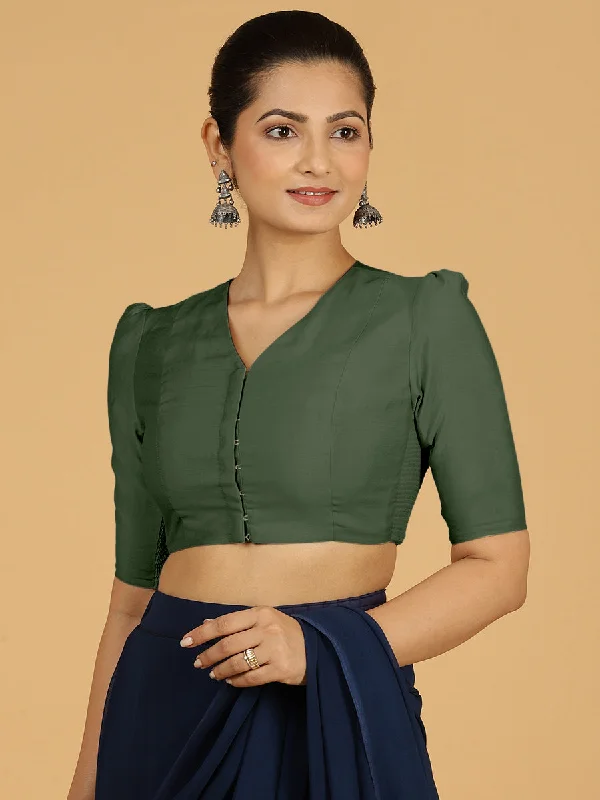 Shravani x Rozaana | Puff Sleeves Saree Blouse in Pine Green