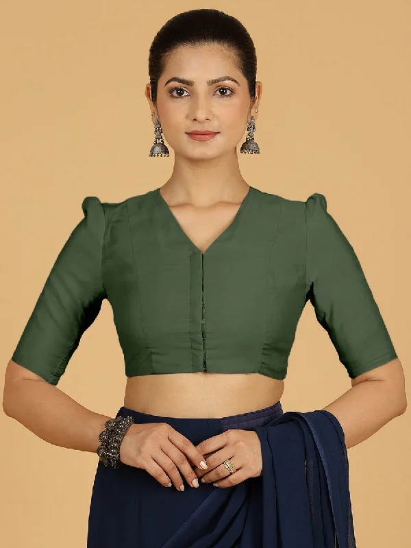 Shravani x Rozaana | Puff Sleeves Saree Blouse in Pine Green