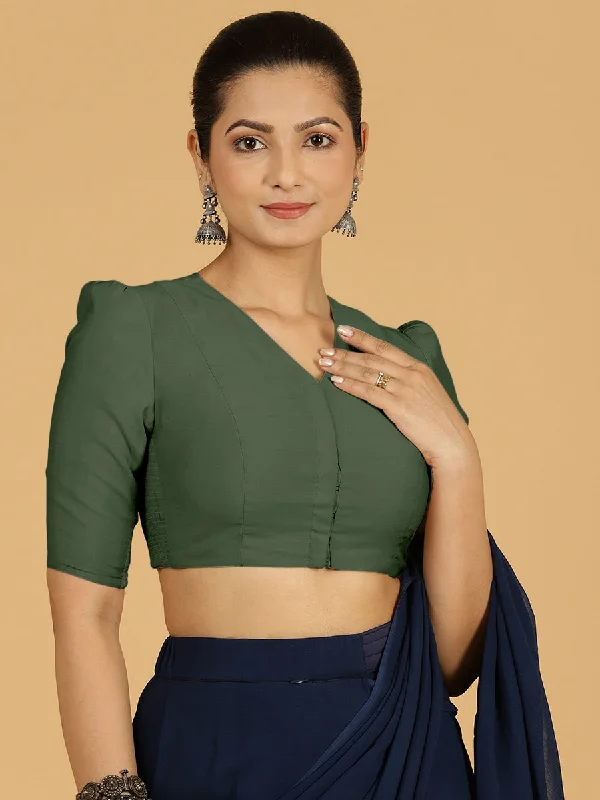 Shravani x Rozaana | Puff Sleeves Saree Blouse in Pine Green