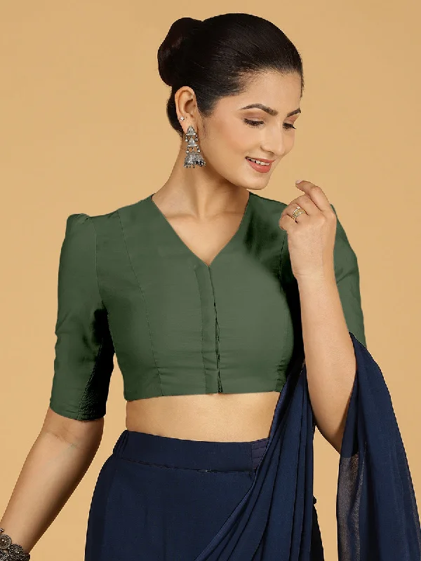 Shravani x Rozaana | Puff Sleeves Saree Blouse in Pine Green