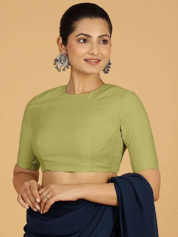 Amisha x Rozaana | Elbow Sleeves Saree Blouse in Pista Green