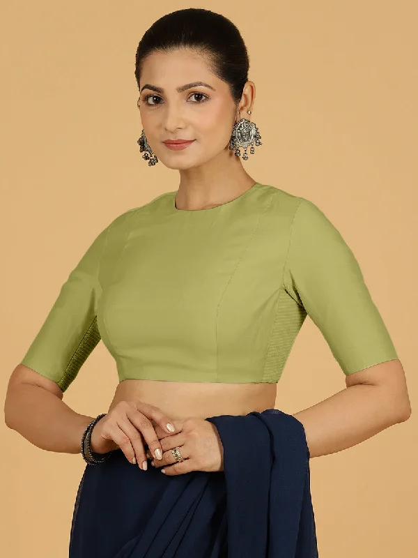 Amisha x Rozaana | Elbow Sleeves Saree Blouse in Pista Green