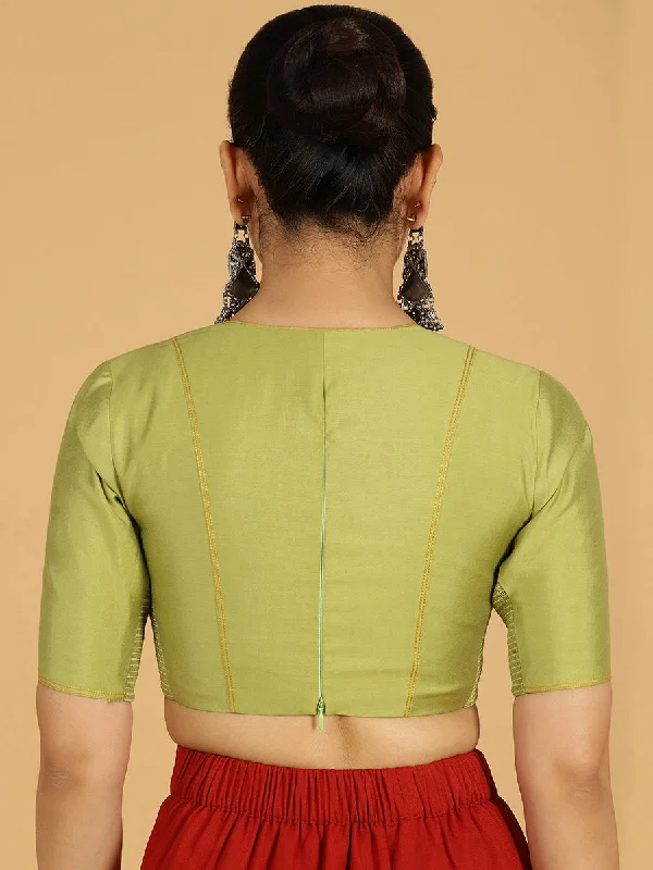 Erum x Rozaana | Elbow Sleeves Saree Blouse in Pista Green