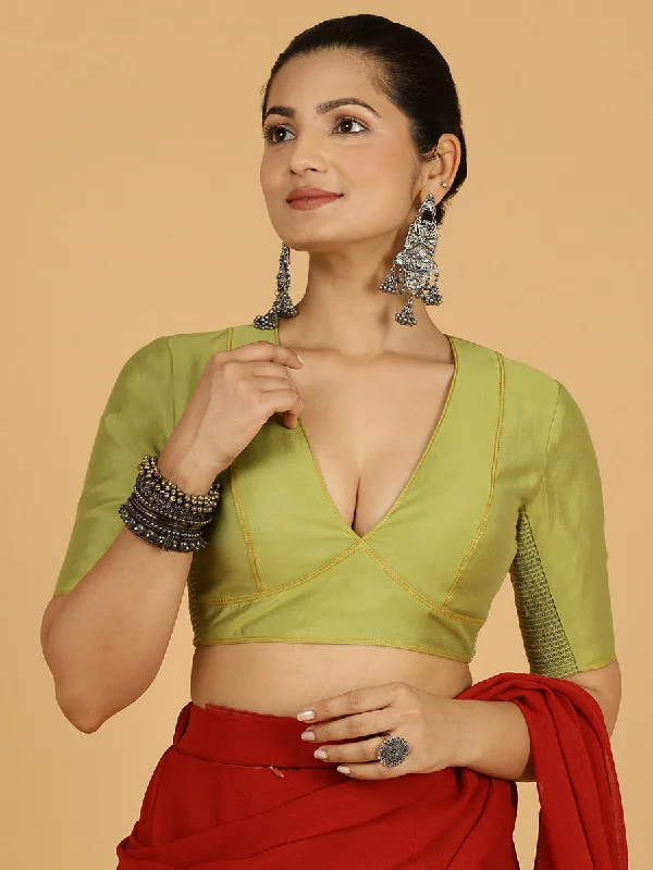 Erum x Rozaana | Elbow Sleeves Saree Blouse in Pista Green