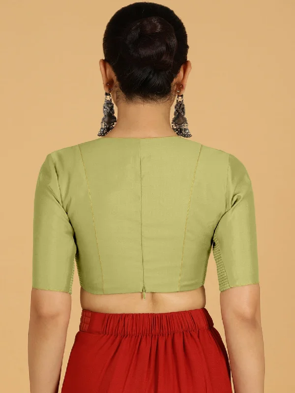 Ghazal x Rozaana | Elbow Sleeves Saree Blouse in Pista Green