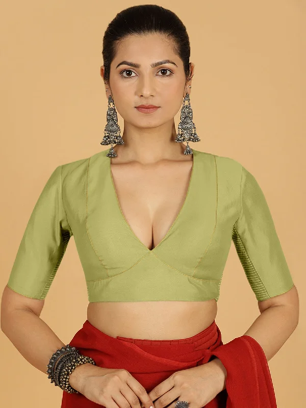 Ghazal x Rozaana | Elbow Sleeves Saree Blouse in Pista Green