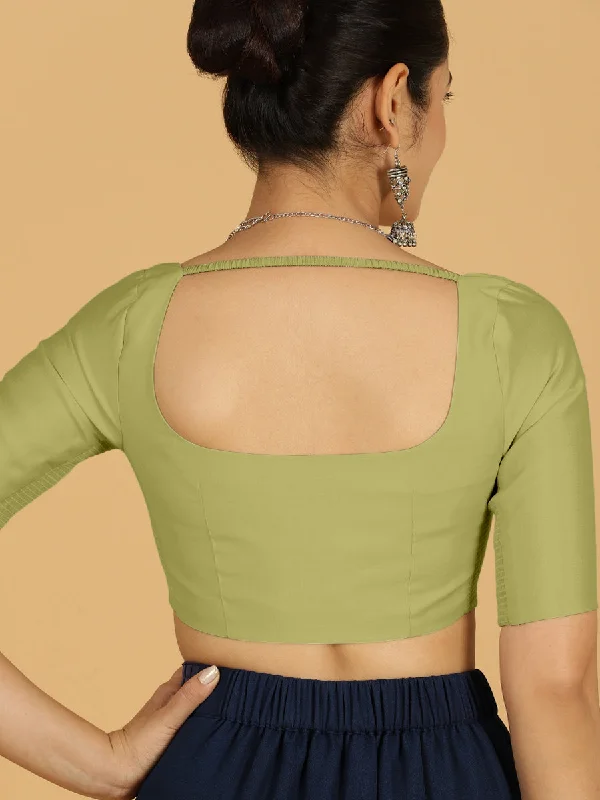 Nidhi x Rozaana | Elbow Sleeves Saree Blouse in Pista Green