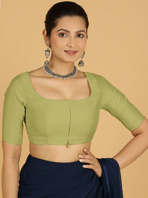 Nidhi x Rozaana | Elbow Sleeves Saree Blouse in Pista Green