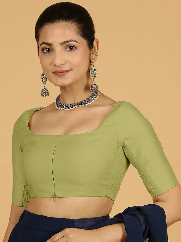 Nidhi x Rozaana | Elbow Sleeves Saree Blouse in Pista Green