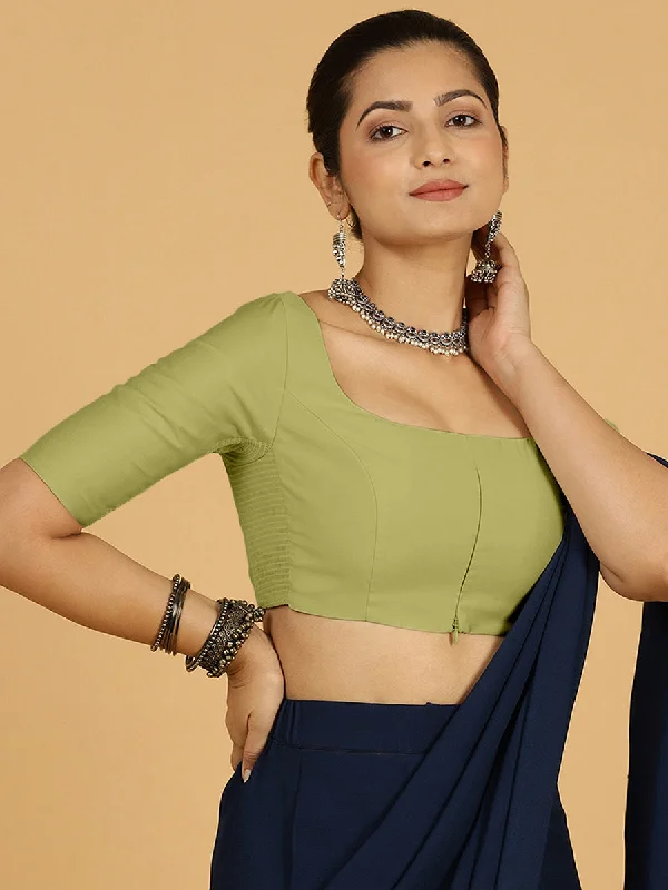 Nidhi x Rozaana | Elbow Sleeves Saree Blouse in Pista Green