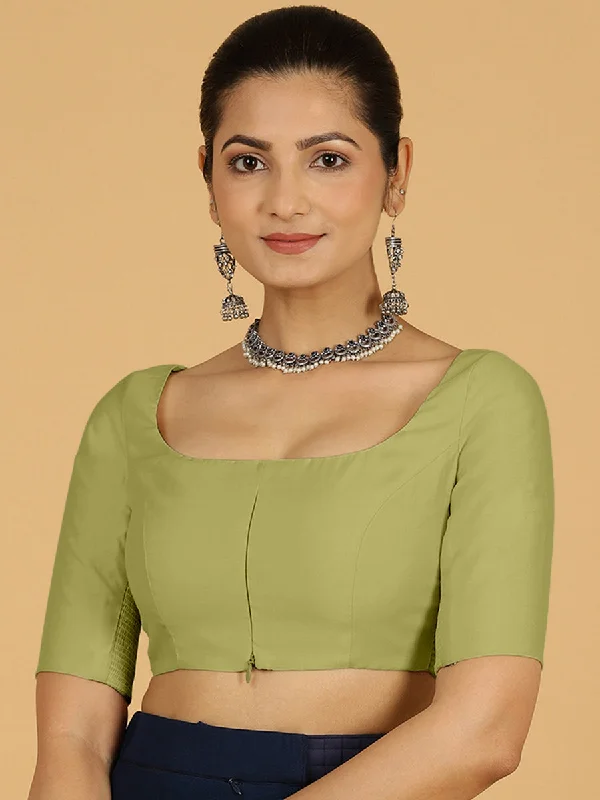 Nidhi x Rozaana | Elbow Sleeves Saree Blouse in Pista Green