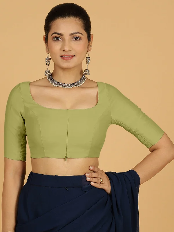 Nidhi x Rozaana | Elbow Sleeves Saree Blouse in Pista Green