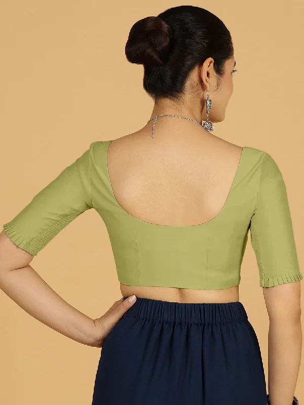 Nihira x Rozaana | Elbow Sleeves Saree Blouse in Pista Green