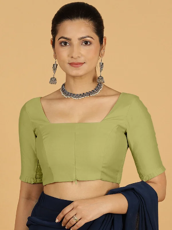 Nihira x Rozaana | Elbow Sleeves Saree Blouse in Pista Green