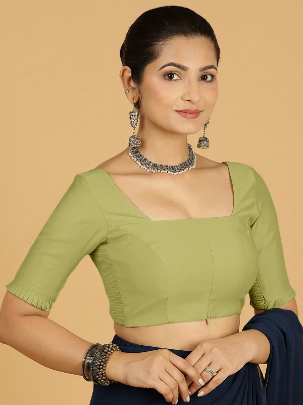 Nihira x Rozaana | Elbow Sleeves Saree Blouse in Pista Green