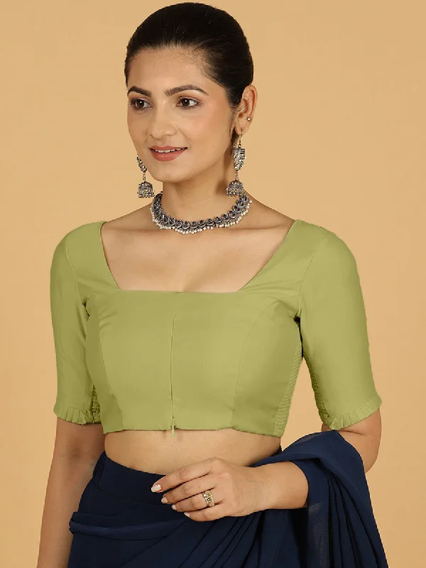 Nihira x Rozaana | Elbow Sleeves Saree Blouse in Pista Green