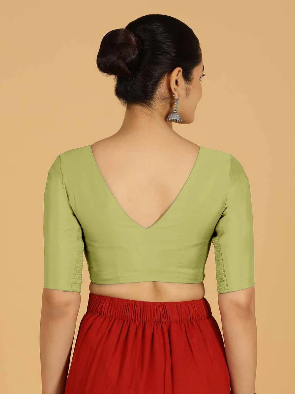 Shabana x Rozaana | Elbow Sleeves Saree Blouse in Pista Green