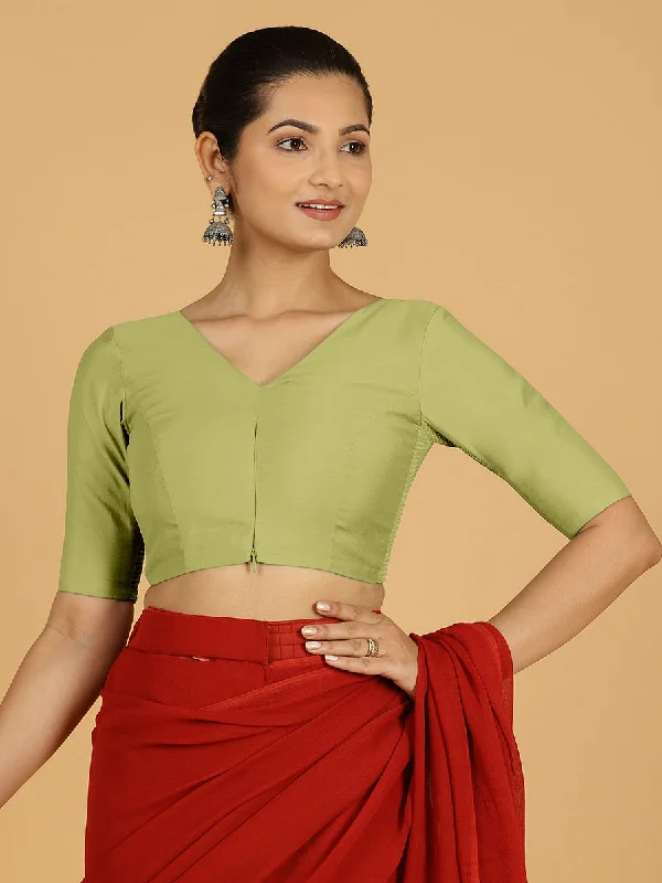 Shabana x Rozaana | Elbow Sleeves Saree Blouse in Pista Green