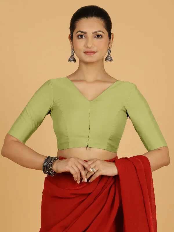 Shabana x Rozaana | Elbow Sleeves Saree Blouse in Pista Green