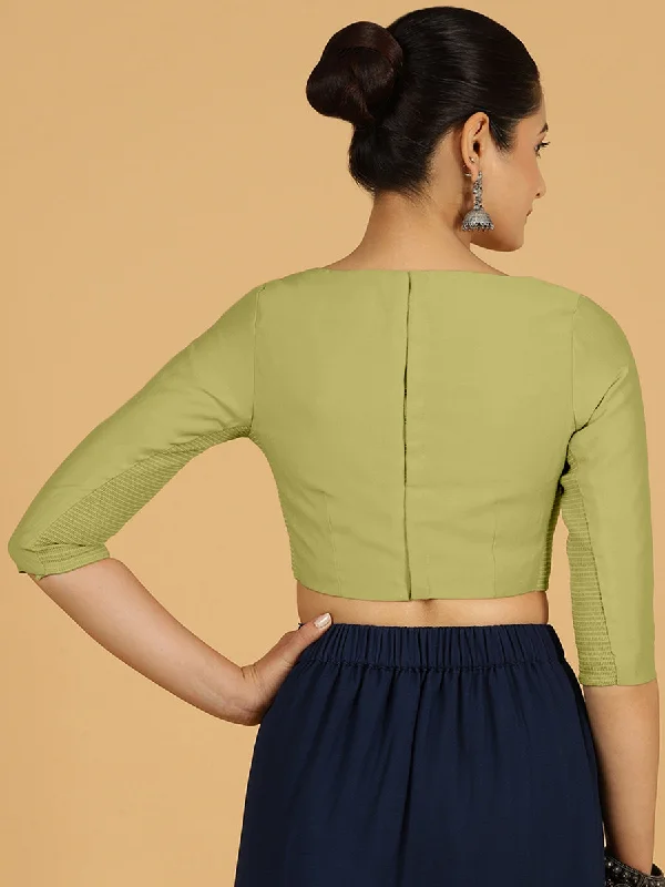 Tamanna x Rozaana | Three Quarter Sleeves Saree Blouse in Pista Green