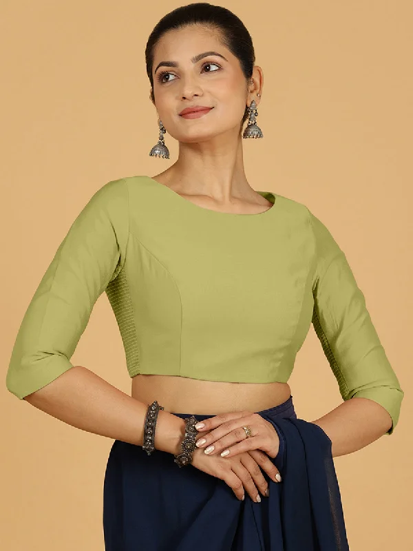 Tamanna x Rozaana | Three Quarter Sleeves Saree Blouse in Pista Green