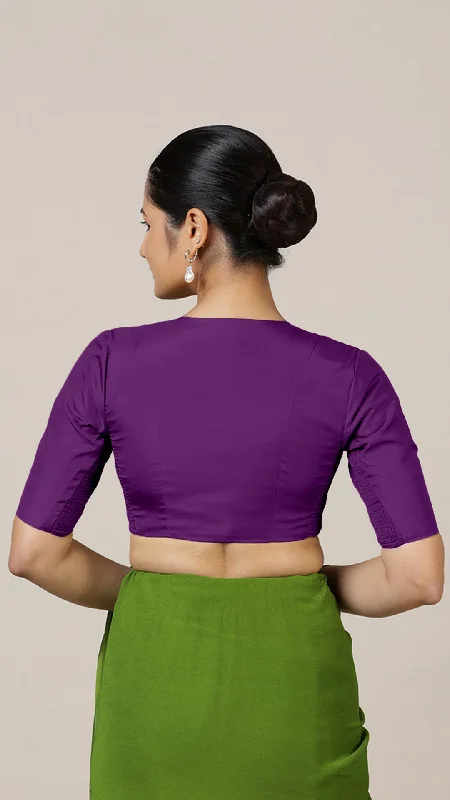 Begum x Rozaana | Elbow Sleeves Saree Blouse in Purple