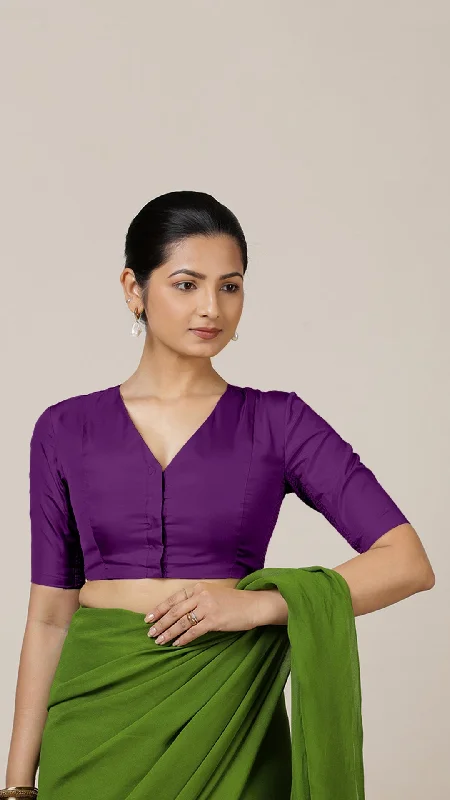 Begum x Rozaana | Elbow Sleeves Saree Blouse in Purple