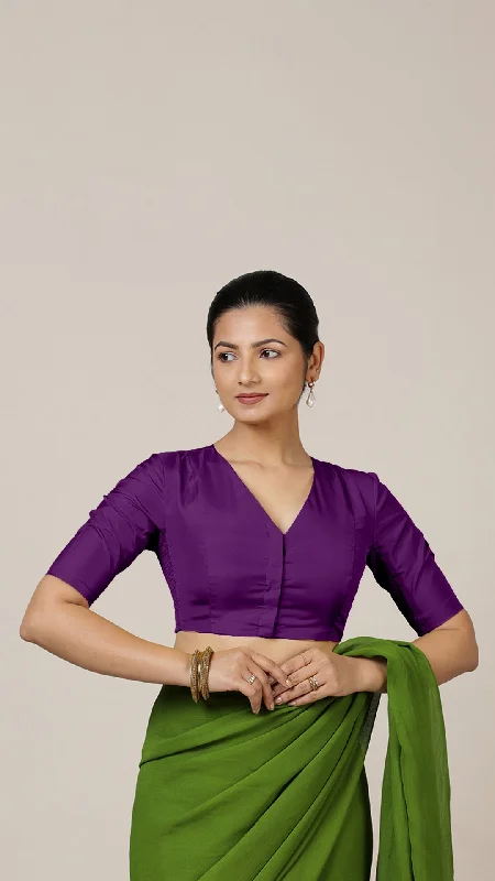 Begum x Rozaana | Elbow Sleeves Saree Blouse in Purple