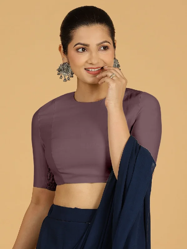 Amisha x Rozaana | Elbow Sleeves Saree Blouse in Purple Mauve