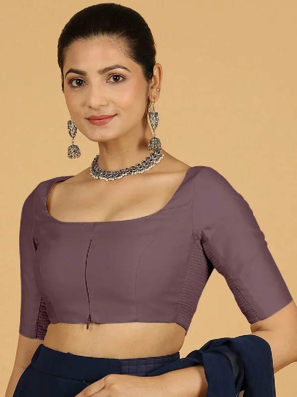 Nidhi x Rozaana | Elbow Sleeves Saree Blouse in Purple Mauve