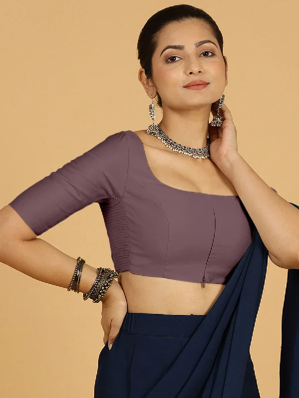 Nidhi x Rozaana | Elbow Sleeves Saree Blouse in Purple Mauve